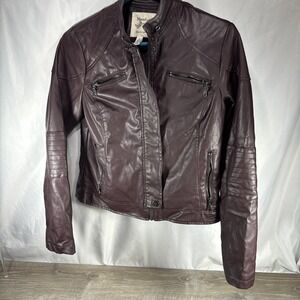 Womens Maroon Leather Jacket Size Medium Maralyn & Me